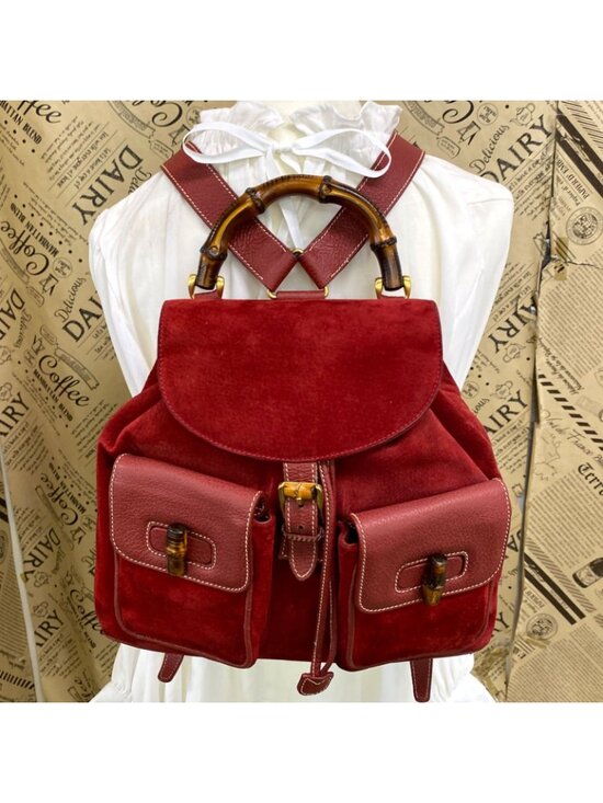 Gucci Backpack Suede Red Travel Business Bamboo main image 12